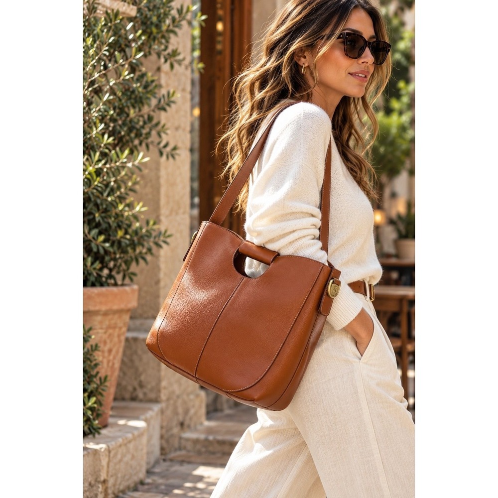 HOBO Camden Shoulder Bag Burnished Caramel Leather Tote Top Handle $298